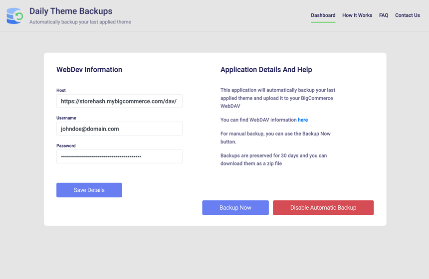 BigCommerce Automated Theme Backup WebDAV Dashboard